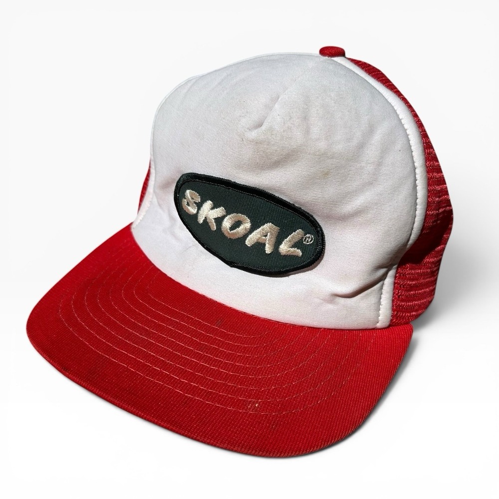 Vintage 80s Skoal Chewing Tobacco Patch Red White Snapback Mesh Trucker Hat Cap